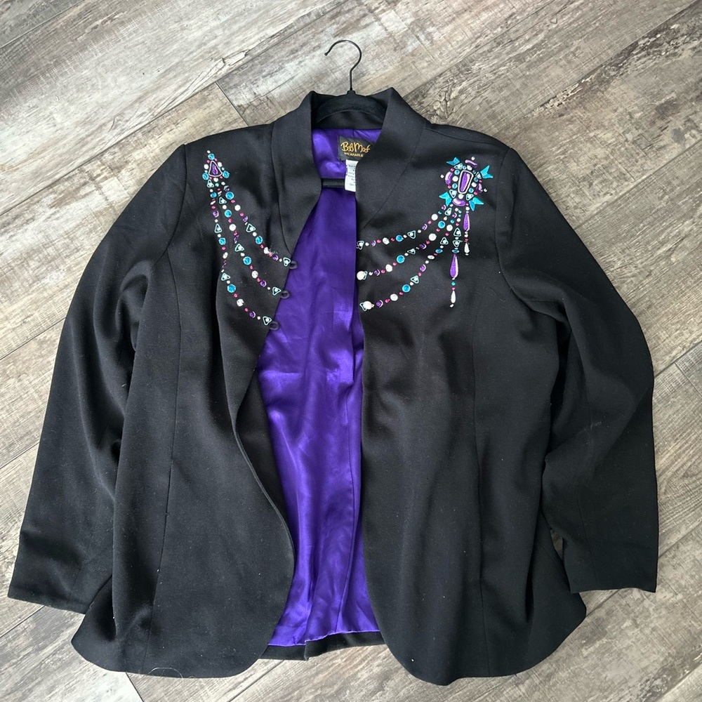 Bob Mackie Black Embellished Jacket with Purple Lining S1